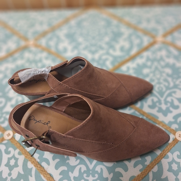 NEW Quipid brown suede "feel" pointed toe, buckle strap sandle heeled boots 6.5 - Picture 9 of 16